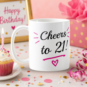Prost auf den 21. lustigen rosa Meilenstein-Geburt Kaffeetasse