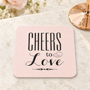 Prost auf die Liebe Blush Schwarze Hochzeit Rechteckiger Pappuntersetzer