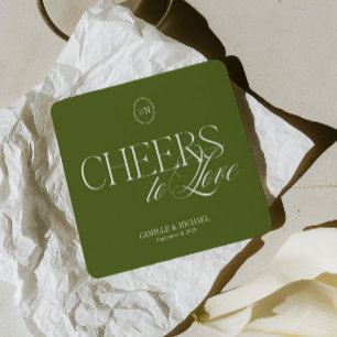 Prost auf die Liebe Olivgrüne Hochzeit Rechteckiger Pappuntersetzer