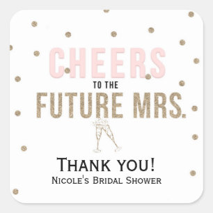 Prost auf die zukünftige Mrs. Moderne Hochzeitdusc Quadratischer Aufkleber