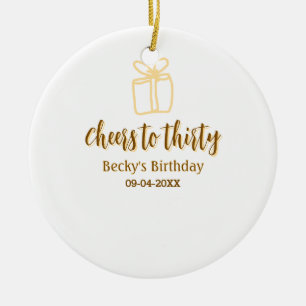 Prost auf dreißig gelb-braune Geburtstags-Pastell- Keramik Ornament