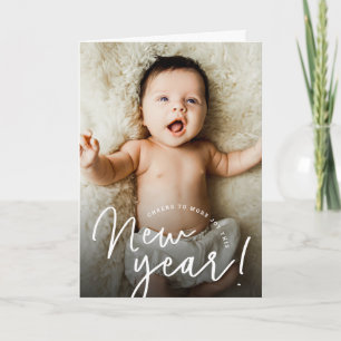 Prost auf ein freudiges Neujahrs-Baby-Foto Geburt Feiertagskarte