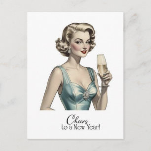 Prost auf ein neues Jahr Vintage-Frau Postkarte