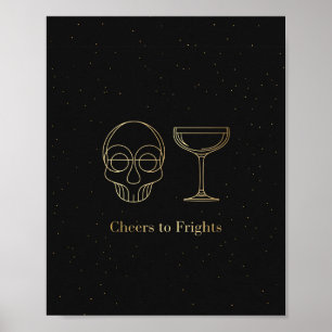Prost auf Frights Gold-Linien Kunst-Schädel-Druck Poster