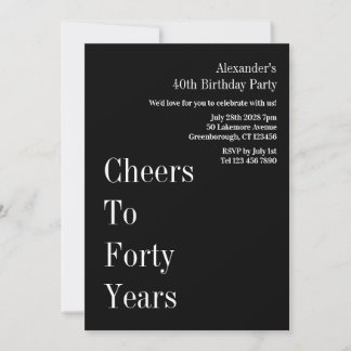 Prost auf vierzig Jahre Schwarz Weiß 40. Geburtsta Einladung