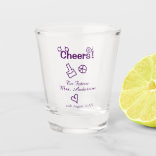 Prost auf zukünftige Mrs Brautname lila Gekritzel Schnapsglas