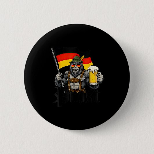 Prost Bigfoot Trinkt Bier Lederhosen Deutsch Button (Vorderseite)