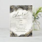 Prost! Black Gold Marmor Glam Wedding Einladung (Stehend Vorderseite)