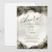 Prost! Black Gold Marmor Glam Wedding Einladung (Vorne/Hinten)