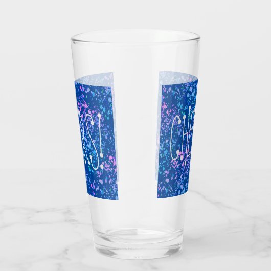 Prost! Blau mit Rosa, Lila Spritzer Blau Glas (Rechts)