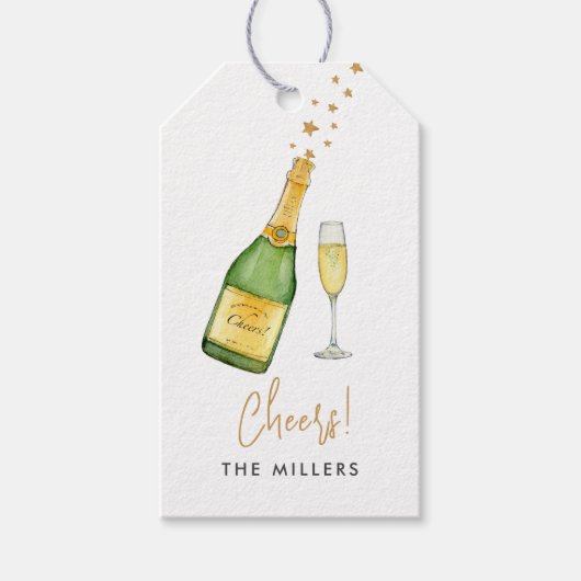 Prost Champagnerflasche & Glas Geschenkanhänger (Vorderseite)