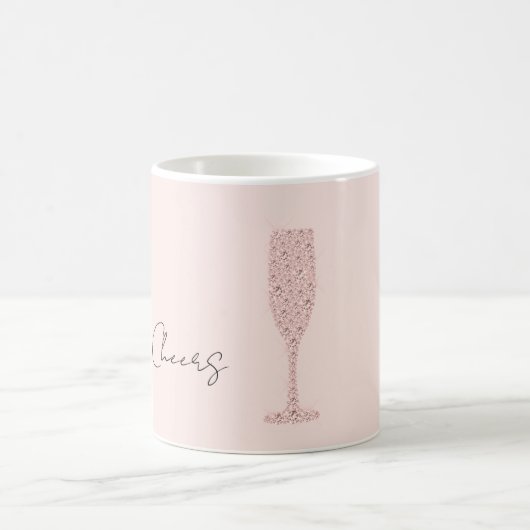 Prost Champagnerglas Rosa Glitzern Kaffeetasse (Mittel)