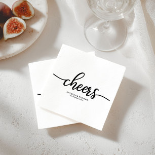 Prost - Chic Schwarz-Weiß-Kalligrafie-Hochzeit Serviette