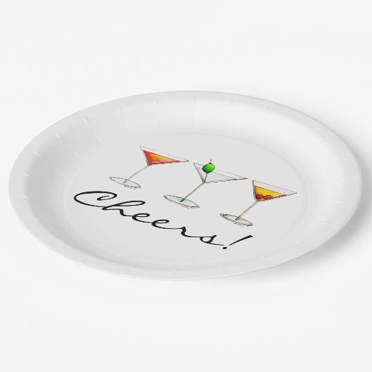 Prost! Cocktails Martini Cosmo Manhattan Drinks Pappteller (Schrägansicht)