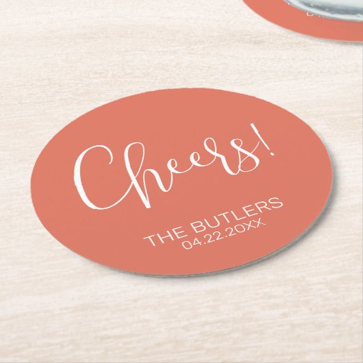 Prost! Custom Terracotta Wedding Paper Untersetzer (Angewinkelt)