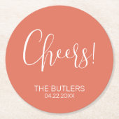 Prost! Custom Terracotta Wedding Paper Untersetzer (Vorderseite)