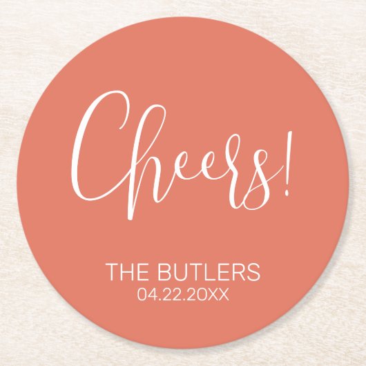 Prost! Custom Terracotta Wedding Paper Untersetzer (Vorderseite)
