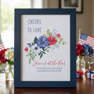 Prost der Liebe Rot Weiß und Blau Florales Bar-Sch Poster