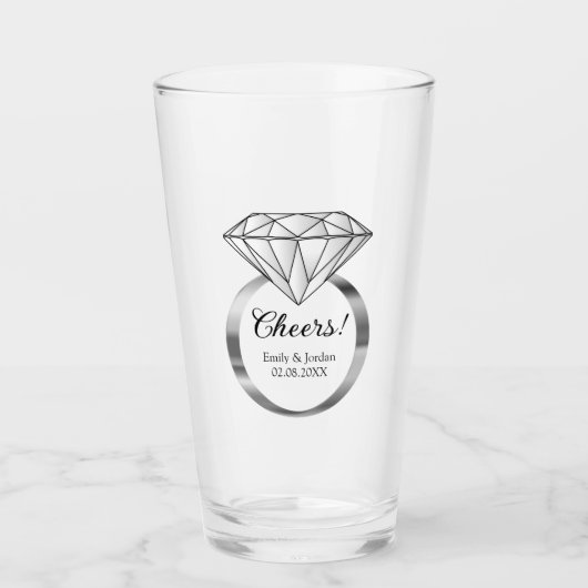 Prost Diamant-Ehering mit individuellem Text Glas (Vorderseite)