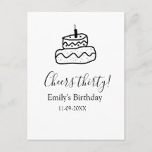 Prost dreißig Geburtstagskuchen schwarze Kritzelei