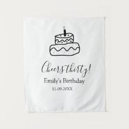 Prost dreißig Geburtstagstorte schwarze Kritzelei  Wandteppich