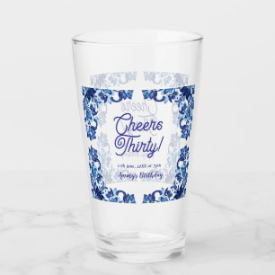 Prost dreißigster Geburtstag königsblauer Blumenra Glas