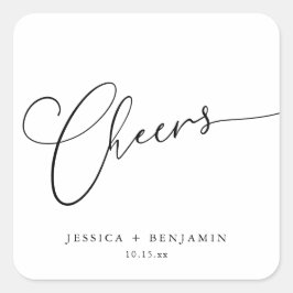 Prost Elegant Schwarz Weiß Schrift Hochzeit Quadratischer Aufkleber