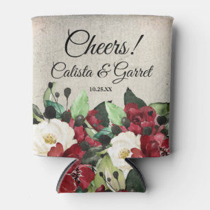 Prost!   Elegante Dark Red Floral Goth Wedding Dosenkühler