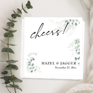 Prost! Elegante Grünpflanzen + Hochzeitstypografie Serviette