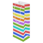 PROST! Farbenfrohe gestreifte Weintasche Geschenktüte Für Weinflaschen (Rückseite Schrägansicht)