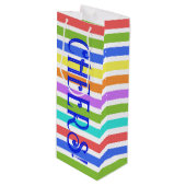 PROST! Farbenfrohe gestreifte Weintasche Geschenktüte Für Weinflaschen (Vorderseite Schrägansicht)