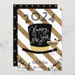 Prost | Feierliches Gold Streifen glücklich Neues  Feiertagskarte