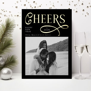 Prost Frohes Neues Jahr Modern Chic Familie 2 Foto Folien Feiertagskarte