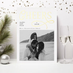 Prost Frohes Neues Jahr Modern Chic Familie 2 Foto Folien Feiertagskarte