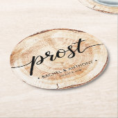 Prost German Wedding Wood Grain Runde Custom Runder Pappuntersetzer (Angewinkelt)