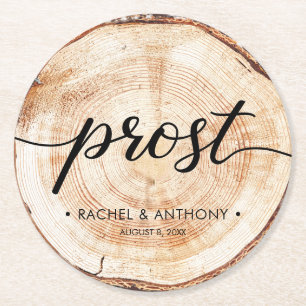 Prost German Wedding Wood Grain Runde Custom Runder Pappuntersetzer
