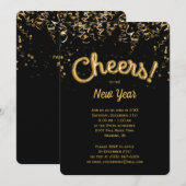 Prost! Gold Foil Ballon Neujahr Einladung (Vorne/Hinten)