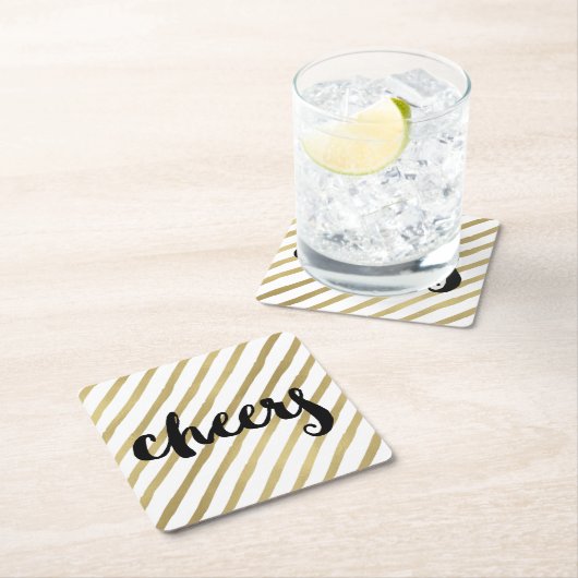 Prost | Gold Streifen aus Schwarz und Imitat Rechteckiger Pappuntersetzer (Vor Ort)