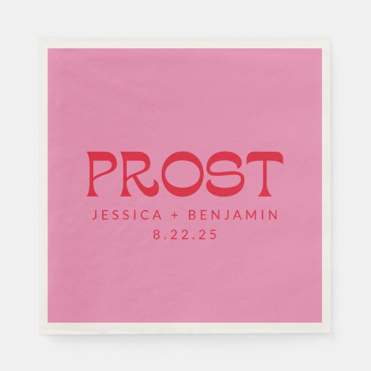 Prost Groovy Pink Red Typografy Names Wedding Serviette (Vorderseite)