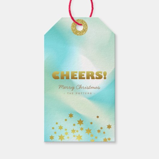 Prost | Grüne Pastel und Gold Geschenkanhänger (Vorderseite)