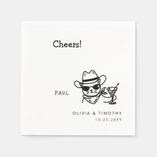 Prost Handgezeichnete Cowboy-Katze Hochzeitsservie Serviette