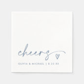 Prost Handschrift & Herz Dusty Blue Hochzeit Serviette (Vorderseite)