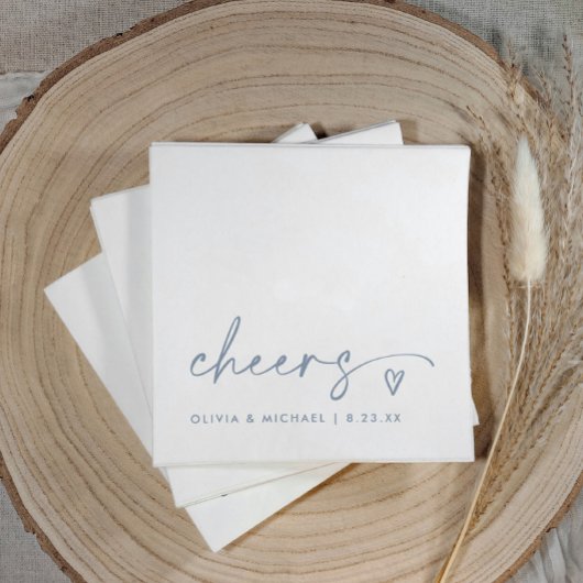 Prost Handschrift & Herz Dusty Blue Hochzeit Serviette