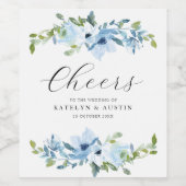 PROST | Hochzeit mit hellblauen Blumen Weinetikett (Einzelnes Label)