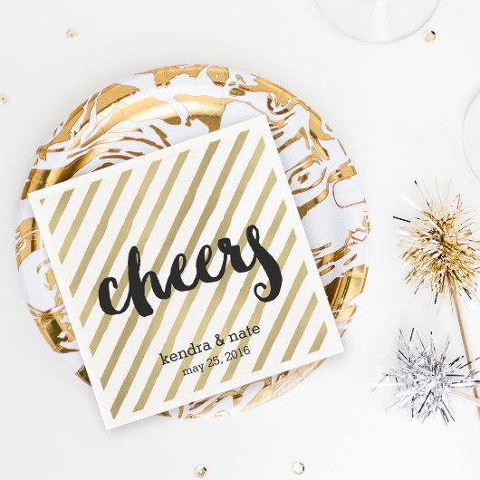Prost | Imitate Gold Stripe Wedding Verlobung Serviette