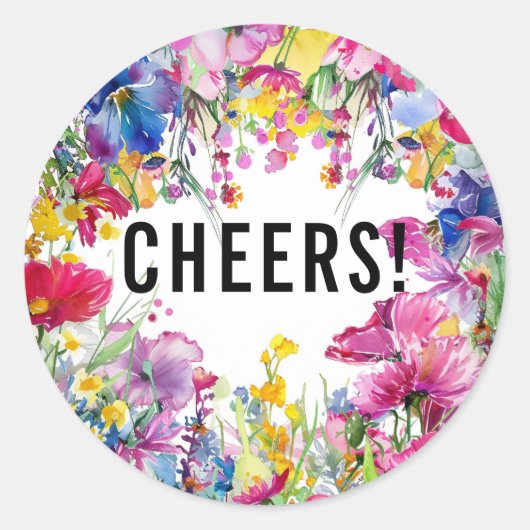 PROST! 🌻 💗 🌹 Meadow Blooms Collection Runder Aufkleber (Vorderseite)