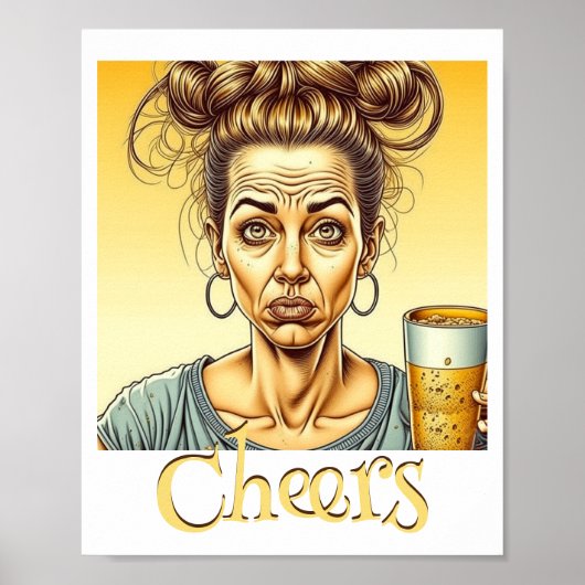 Prost! Messy Bun Holding a Stich Beer Poster (Vorne)