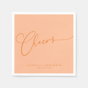 Prost Minimal Pfirsich Orange Schrift Hochzeit Serviette
