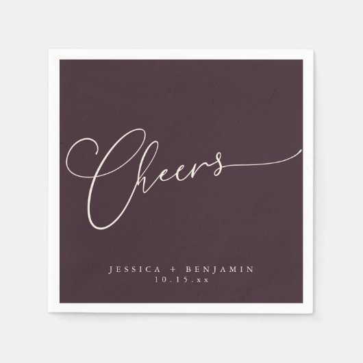 Prost Minimalist Plum Schrift Hochzeit Serviette (Vorderseite)