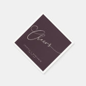Prost Minimalist Plum Schrift Hochzeit Serviette (Ecke)